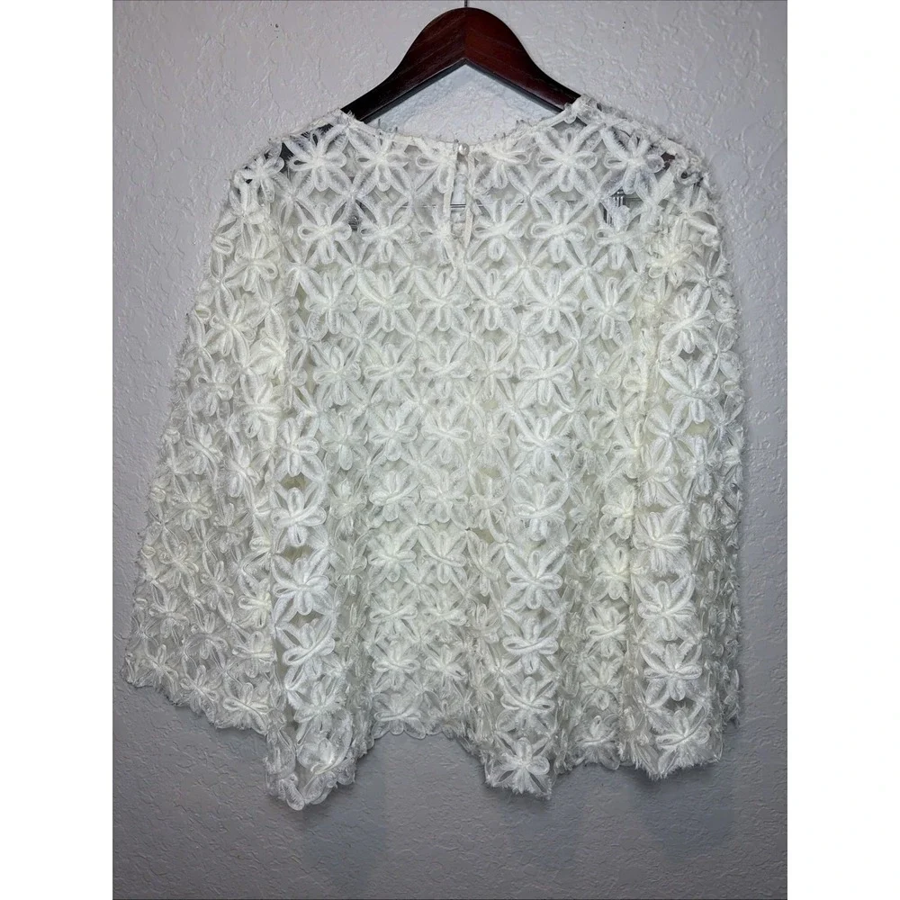 Retro Ivory Floral Mesh Boho Sheer Women's Blouse, Unbranded, Pit To Pit  24